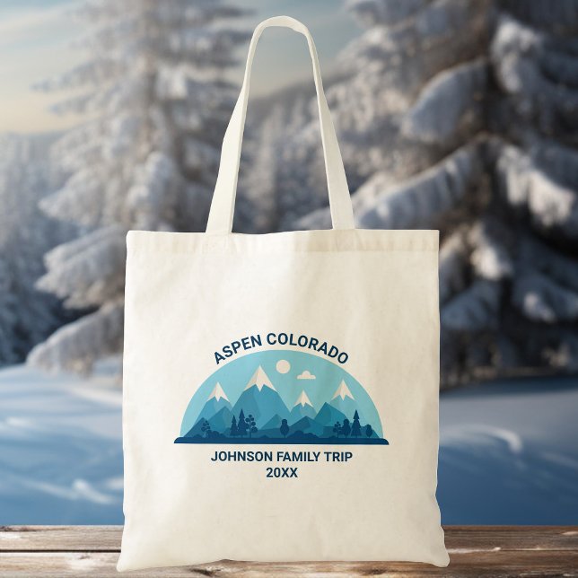 Tote Bag Coutume Famille d'hiver Réunion Blue Snowy Mountai (Créateur téléchargé)