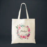 Tote Bag Coutume florale de guirlande de pivoines de rose<br><div class="desc">Sac fourre-tout personnalisable fait sur commande au sac fourre-tout | à guirlande florale de pivoines de rose d'aquarelle de Boho comportant la guirlande florale d'aquarelle des pivoines roses et les roses, les plumes, les cristaux, les flèches et le feuillage roses. Ce sac fourre-tout floral à boho sera parfait comme cadeau...</div>