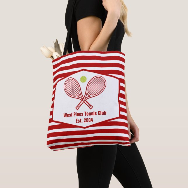 Tote Bag Coutume Tennis Country Club Red Stried (De près)