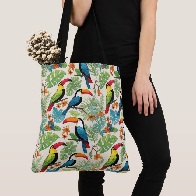 Tote Bag Couvert de Toucan Tropical (De près)