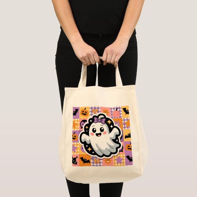 Tote Bag Couverture de fantôme Kawaii -Joli dessin à clique (Devant (produit))
