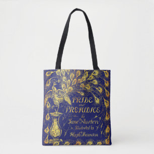 Tote Bag Couverture de livre Paon Bleu Or de l'Orgueil et P