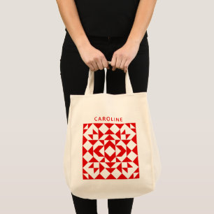 Tote Bag Couverture géométrique de Noël rouge vintage perso
