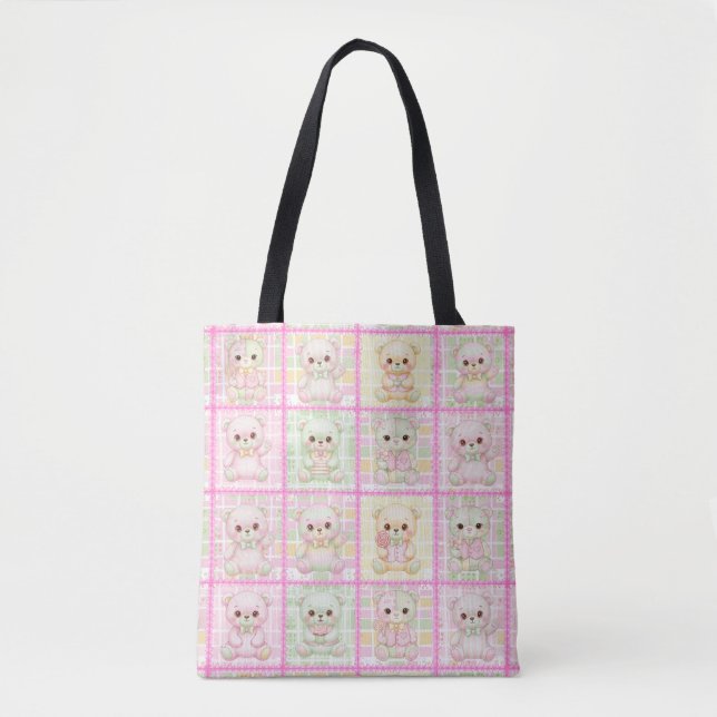 Tote Bag Couverture ourson patchwork mignon sans couture (Devant)