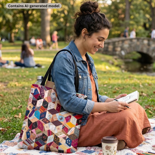 Tote Bag Couvre-lit Patchwork Hexagonal Vintage (Créateur téléchargé)