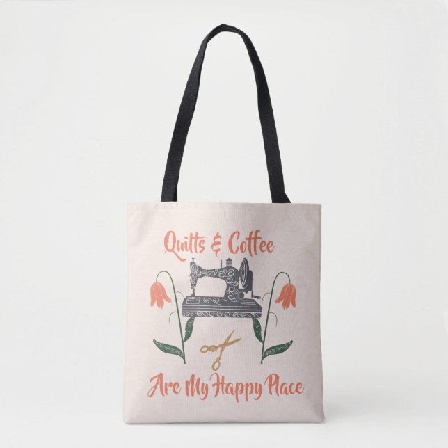 Tote Bag Couvre-lits et Café|Passionnée de couture (Devant)
