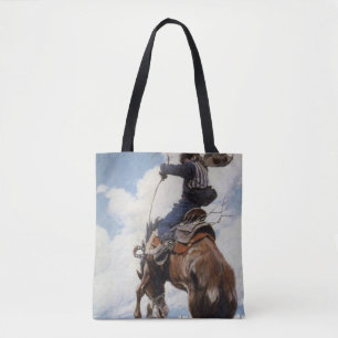 Tote Bag Cow-boys western vintage, Bucking par NC Wyeth