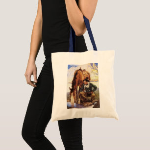 Tote Bag Cowboy Arrosant Son Cheval par NC Wyeth, Art Vinta