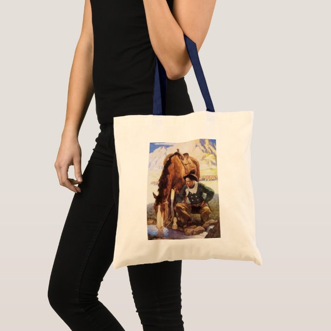 Tote Bag Cowboy Arrosant Son Cheval par NC Wyeth, Art Vinta (Devant (produit))