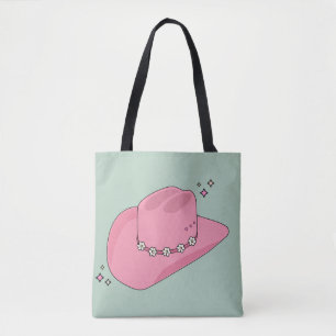 Tote Bag Cowboy Casquette Preppy Rose Et Vert