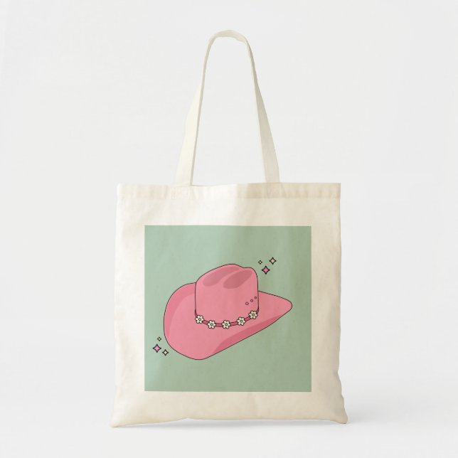 Tote Bag Cowboy Casquette Preppy Rose Et Vert (Devant)