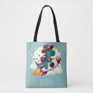 Tote Bag Cowboy Dinosaure de l'Espace à Cheval sur une Fusé