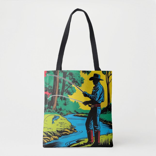 Tote Bag Cowboy Fisherman on Riverbank (Devant)