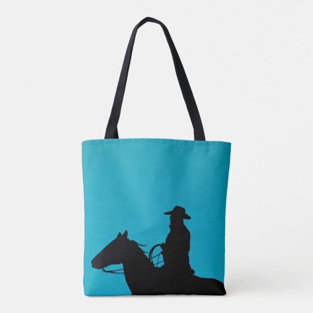 Tote Bag Cowboy & Horse Silhouette sur Turquoise (Dos)