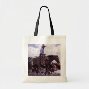 Tote Bag Cowboy vintage avec son troupeau de bétail par Koe