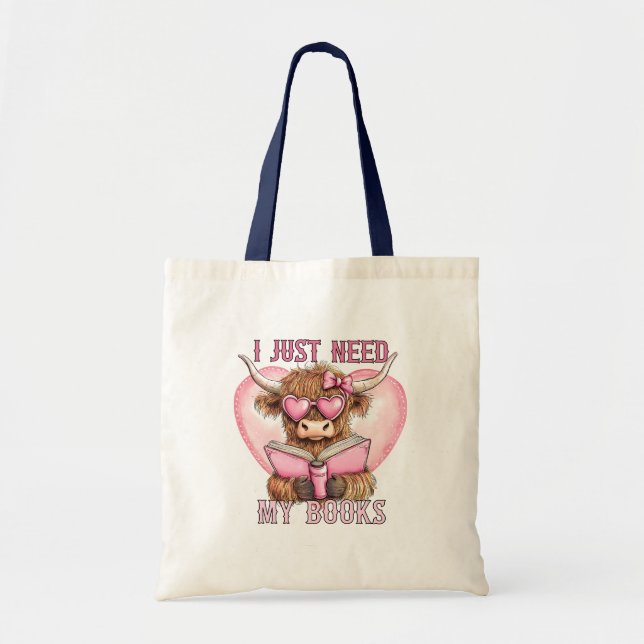 Tote Bag Cowgirl Highland Vache amateur de livre Valentine' (Devant)