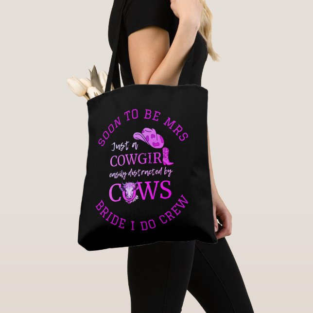 Tote Bag Cowgirl personnalisable Bachelorette BRIDE I DO CR (De près)