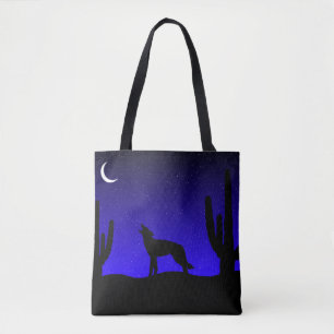 Tote Bag Coyote hurlant dans le désert à la lune