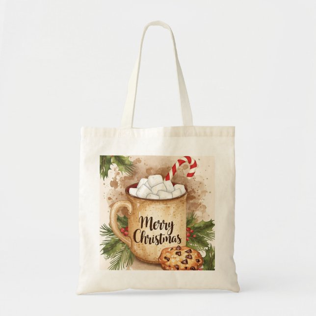 Tote Bag Cozy cocoa merry Christmas holly cookie festive  (Devant)
