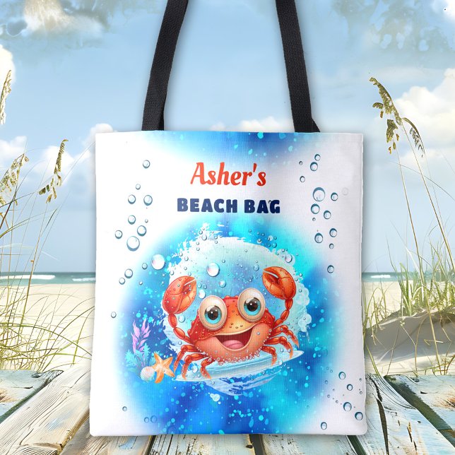 Tote Bag Crab Blue Boy Pool Beach Nom personnalisé (Crab Blue Boy Pool Beach Custom Name Tote Bag)
