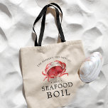 Tote Bag Crab/Seafood Boil | Seafood  Themed Party<br><div class="desc">Personalized red crab themed tote bag gift favors for your next Crab Boil or seafood event.  It features a watercolor styled illustration of a crimson red crab. Surrounding this are spots for your unique event information.</div>