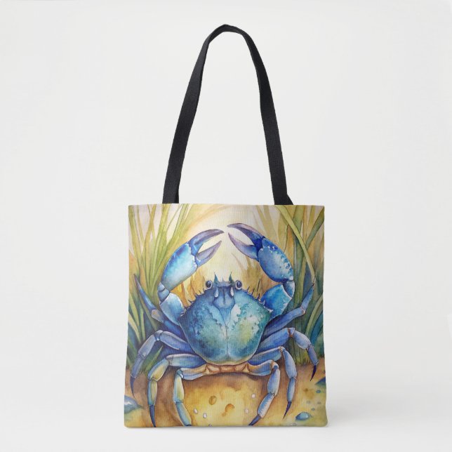 Tote Bag Crabe bleu sur une plage (Devant)