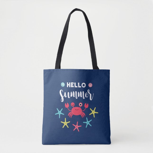 Tote Bag Crabe heureux d'été de bleu marine bonjour (Devant)