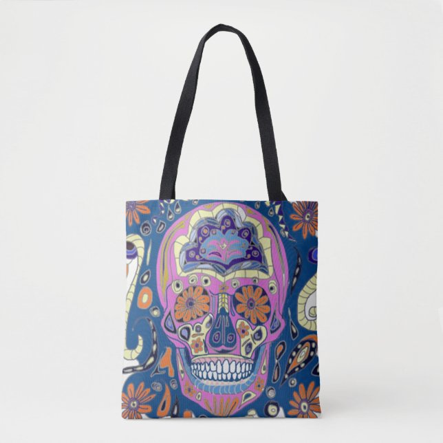 Tote Bag Crâne à motif coloré (Devant)