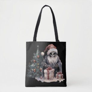 Tote Bag Crâne à Santa chapeau avec arbre de Noël gothique