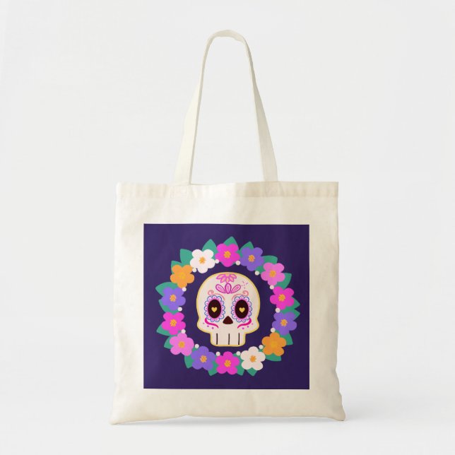 Tote Bag Crâne à sucre à fleurs florales (Devant)