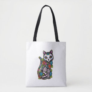 Tote Bag Crâne à sucre de chat Mexique Calavera Dia De Los 