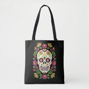 Tote Bag Crâne à sucre folklorique mexicain et Rose