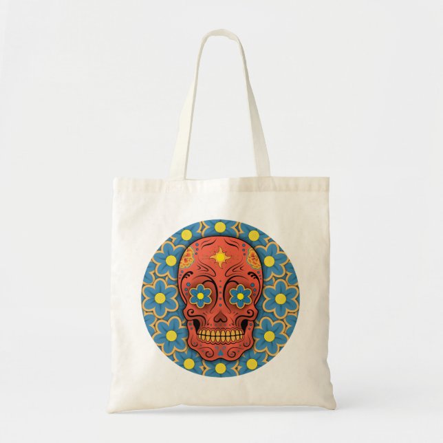 Tote Bag Crâne à sucre (Jour des morts) (Rouge) (Devant)
