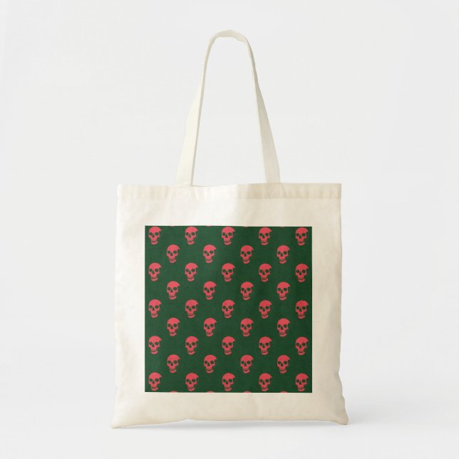 Tote Bag Crâne anatomique grungy À petits pois vert rose (Devant)