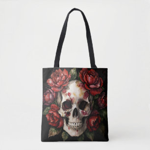 Tote Bag Crâne aux roses rouges