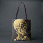 Tote Bag Crâne avec cigarette brûlante par Vincent van Gogh<br><div class="desc">De beaux sacs fourre-tout tout-en-un ! Disponible en deux styles et deux tailles ! Crâne avec Cigarette Brûlante par Vincent van Gogh est un post impressionnisme d'art vintage de peinture à vie morte. Portrait du squelette humain fumant. Grande image à utiliser pour les produits anti-tabac. Fumer tue 1 000 personnes...</div>