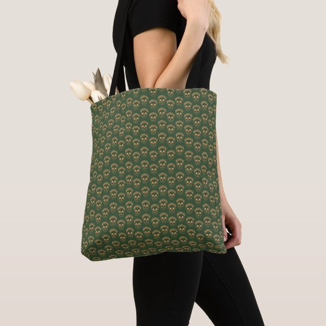 Tote Bag Crâne avec couronne de fleurs (De près)