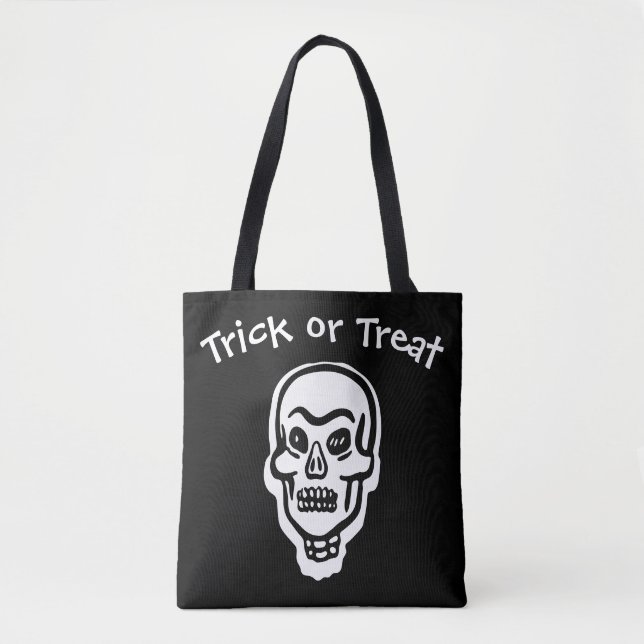Tote Bag Crâne classique d'Halloween | Trick foncé ou trait (Devant)