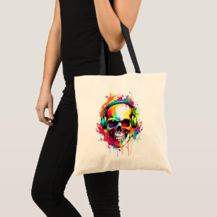 Tote Bag Crâne coloré portant un casque