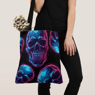 Tote Bag Crâne Cyberpunk Néon Synthwave Lueur Gamer Goth