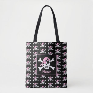 Tote Bag Crâne de fille pirate et os noir