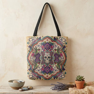Tote Bag Crâne de sucre boho art folklorique 