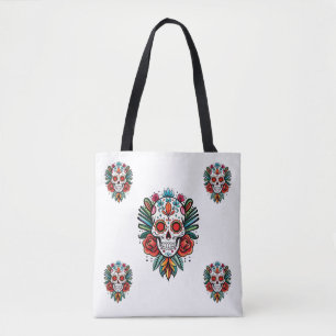 Tote Bag Crâne de sucre coloré Cinco De Mayo aquarelle