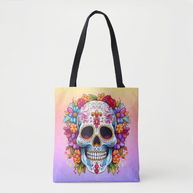 Tote Bag Crâne de Sucre & Fleurs (Devant)