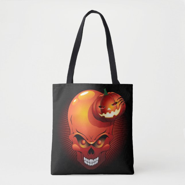 Tote Bag Crâne d'Halloween et Citrouille (Devant)