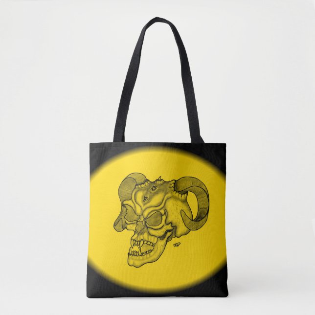 Tote Bag Crâne Diable Tête Noir et Jaune (Devant)