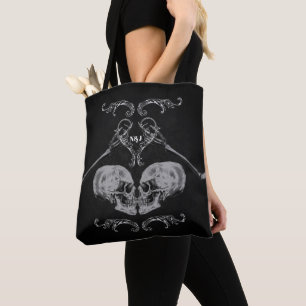 Tote Bag "Crâne en amour" Squelettes Vintage Noir