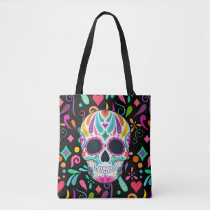 Tote Bag Crâne en sucre fleuri fantaisie