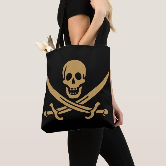 Tote Bag Crâne et Cutlass d'or aztèque Pirate Calico Jack (De près)