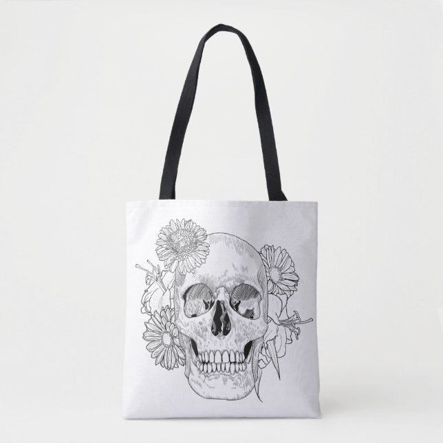 Tote Bag Crâne et fleurs inspirés 2 (Devant)